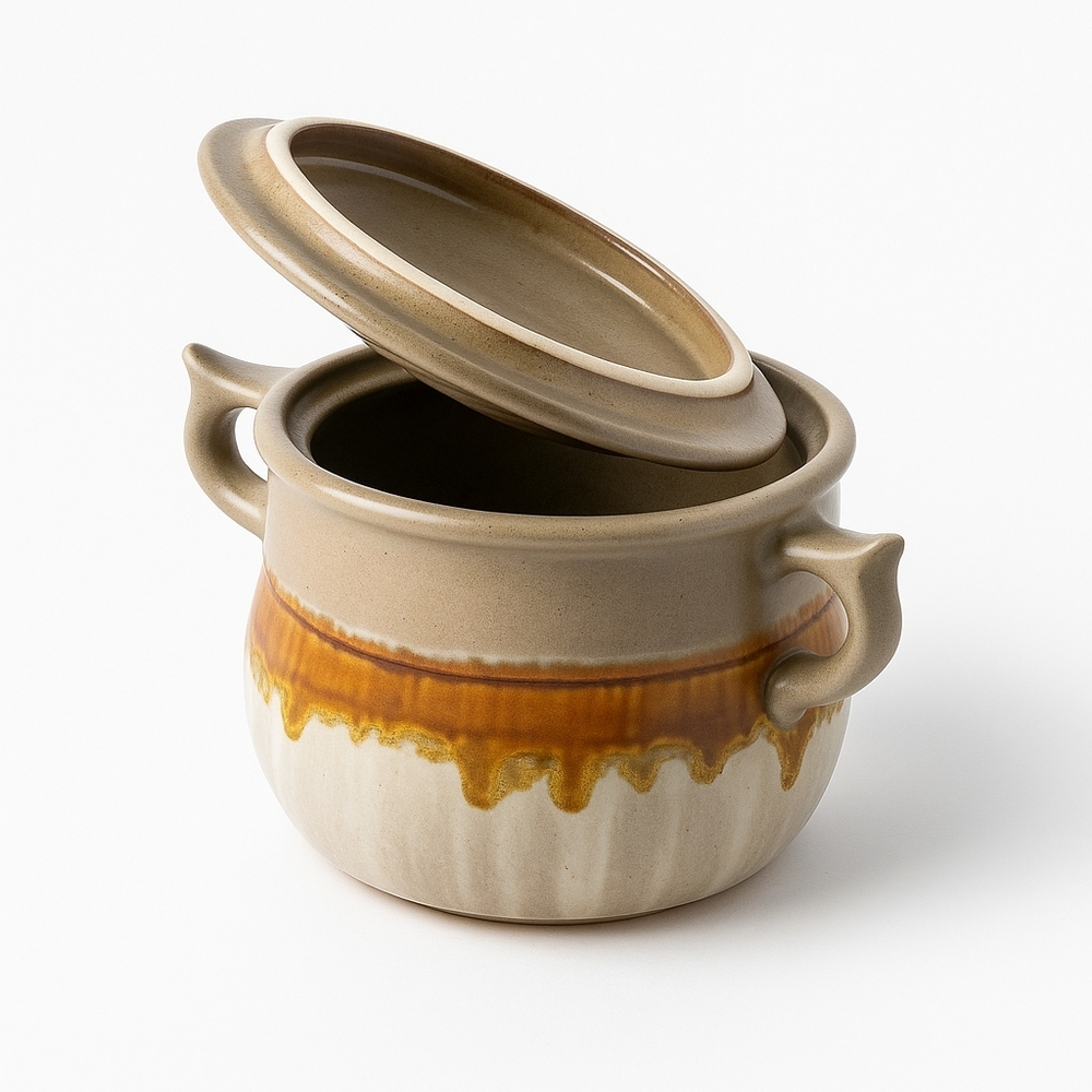 Vintage Tundra Pottery Canada Stoneware Lidded Pot | Rustic Drip Glaze Ceramic |